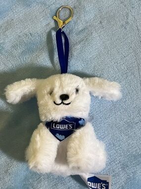 Lowe’s Plush Dog Keychain Bag Charm w/ Clip Blue Lowe’s Logo Bandana NEW